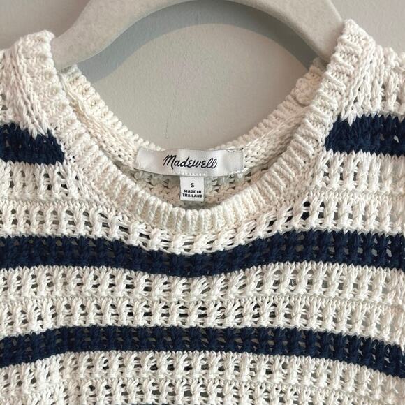 Madewell Crochet-Knit Crewneck Sweater Tank In Bright Ivory Navy Size S - Picture 5 of 7
